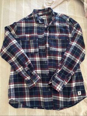 Men's Navy & Burgundy Plaid Flannel Shirt